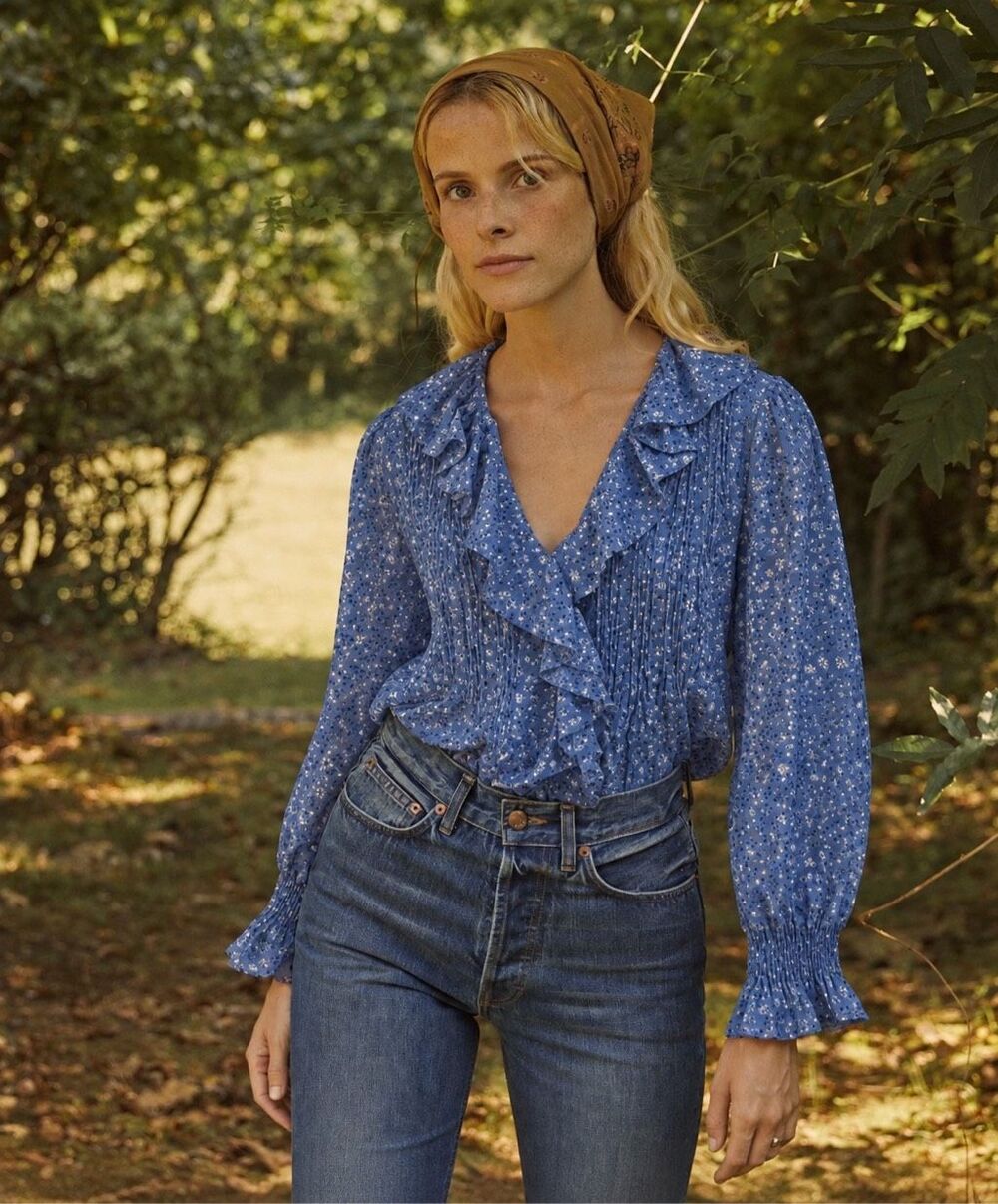 NWOT DOEN Hardy top in middle blue, Med $280